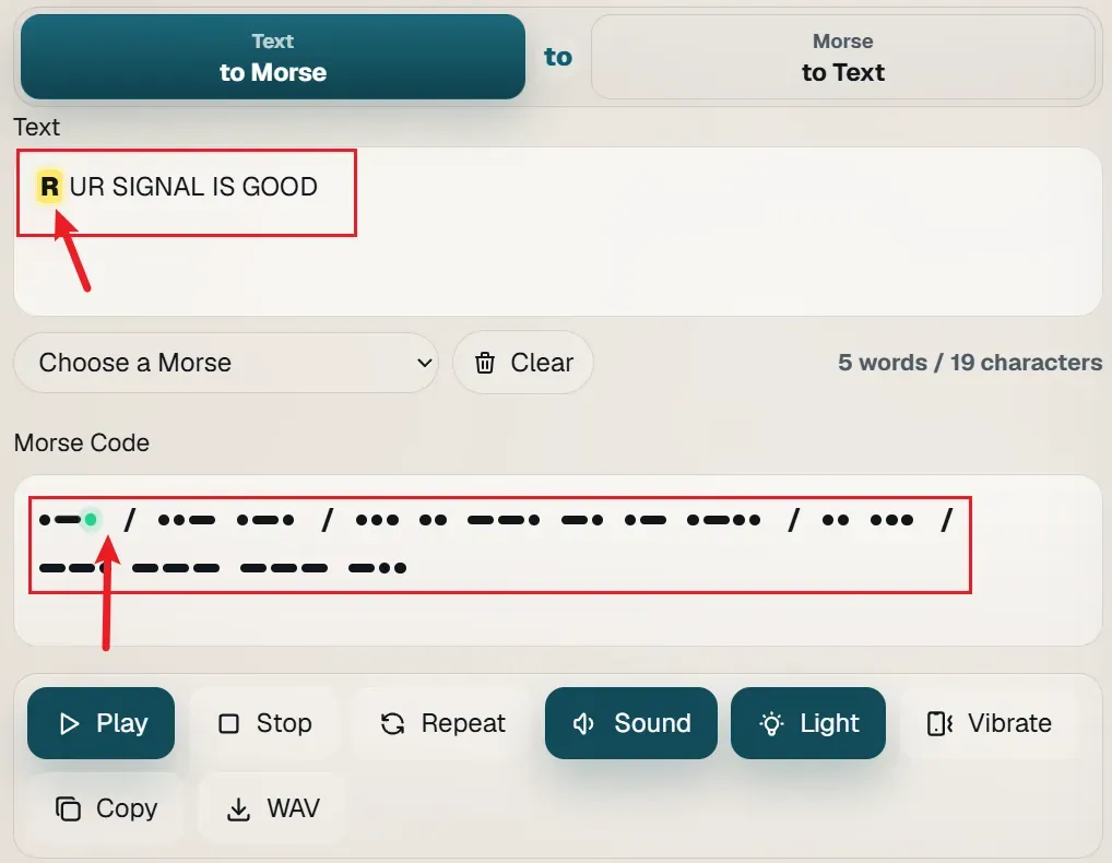 Real-time Morse code audio